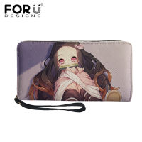 FORUDESIGNS Young Girl Fashion Leather Wallet Demon Slayer Cartoon Anime Pattern PU Long Purse Ladies Party Clutch Phone Pocket