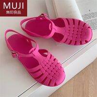 2023 new MUJI rose red Roman sandals womens summer plastic beach retro jelly shoes MUJI slippers