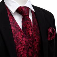 Men V-neck Suit Vest Red Formal Waistcoat Paisley Tie Set Cufflinks Handkerchief for Tuxedo Business Vests