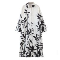 Tangada Spring Fashion Women Flowers Print Oversized Shirt Dress Long Sleeve Office Ladies Midi Dress SL83