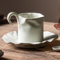 Pleated coffee cup and saucer set hand-washed with hanging ear high-end ceramic cup Japanese-style light luxury high-end exquisite afternoon tea Stolzle glass