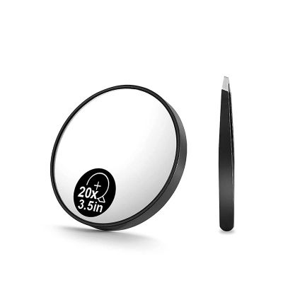 Makeup Mirror 20x with Two Suction Cups 3.5inch Round Mirror and Eyebrow Tweezers Kit Magnifying Mirror Beauty