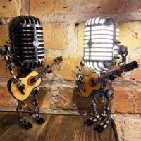 Vintage Microphone Robot Lamp Play Guitar Desk LED Lamp Light Vintage Miniatures Crafts Lighting Office Home Decoration Hot Sale