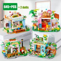 Mini Bricks Girls Friends Flower House City View Shop Set with Light Playground Designer MOC Building Block Toys for Kids Gifts