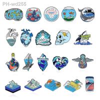 Blue sea ocean wave Enamel pin Shark whale polar bear Penguin fish Marine Animal Brooches Iceberg Beach Natural scenery Badge