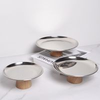 【YF】 Round Storage Tray with Wood Base Desktop Serving Plate