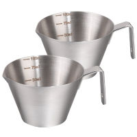 2pcs V Shaped Spout Home Kitchen Stainless Steel Comfortable Grip Insdie Mark 100ml With Handle Durable Wide Mouth Coffee Accessories Easy Clean Silver Espresso Measuring Cup