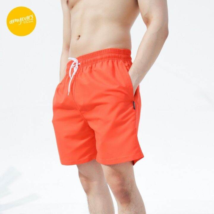 amyours-on-the-beach-กางเกงขาสั้นชาย-คุณภาพดี-ว่ายน้ำ-เดินชายหาด-รุ่น-mens-summer-สี-fiesta-orange