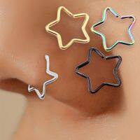 1 Pc Stainless Steel Pentagram Nose Hoop Silver Color Fake Nose Piercing Set For Women Men Piercing Nostril Earring