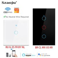 Szaoju Tuya ไวไฟสวิตช์ผนังสำหรับไฟระบบสัมผัส,สวิตช์1/2/3แก๊งควบคุมด้วยเสียงไม่จำเป็นต้องใช้สายกลาง