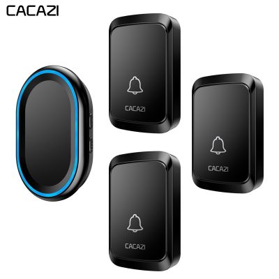 ❀∈◕ CACAZI Home Wireless Intelligent Doorbell LED night light 300M Remote Waterproof 3 Button 1 Receiver cordless bell US EU UK Plug