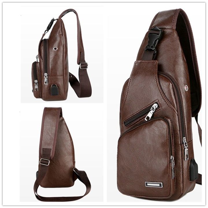 Men's Crossbody Bags Men's USB Chest Bag Designer Messenger bag Leather ...