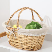 PickEgg Flower Baskets Weddings Basket Willow Woven Storage Basket Handheld Wedding Basket with Liner Picnic Rattan Buckets Wood Fruits Basket