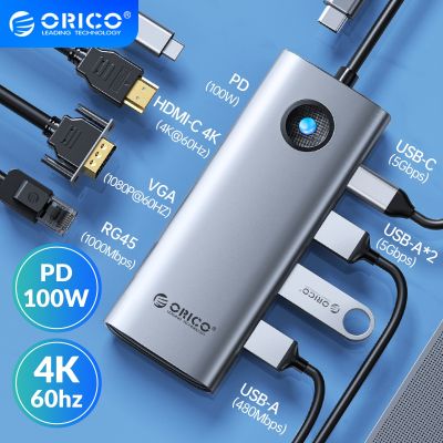 ORICO Type C 4K6 USB แท่นวางมือถือ0Hz,3.0 RGB ฮับ HDMI เข้ากันได้กับ DP1.4อะแดปเตอร์ PD100W แยกการ์ดความจำสำหรับ MacBook Huawei