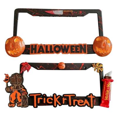 Halloween License Plate Holder Tricky Aluminum Alloy Halloween Car License Tag Cover Halloween Car Accessories Car Decoration Fits Minivans Cars Pickups enjoyment