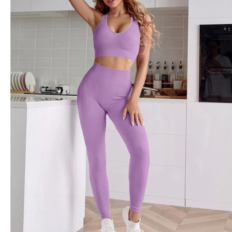 2 Pieces Seamless Women Yoga Set Workout Sportswear Gym Clothing Fitness  Sport Padded Bra Vest High Waist Leggings Sports Suits