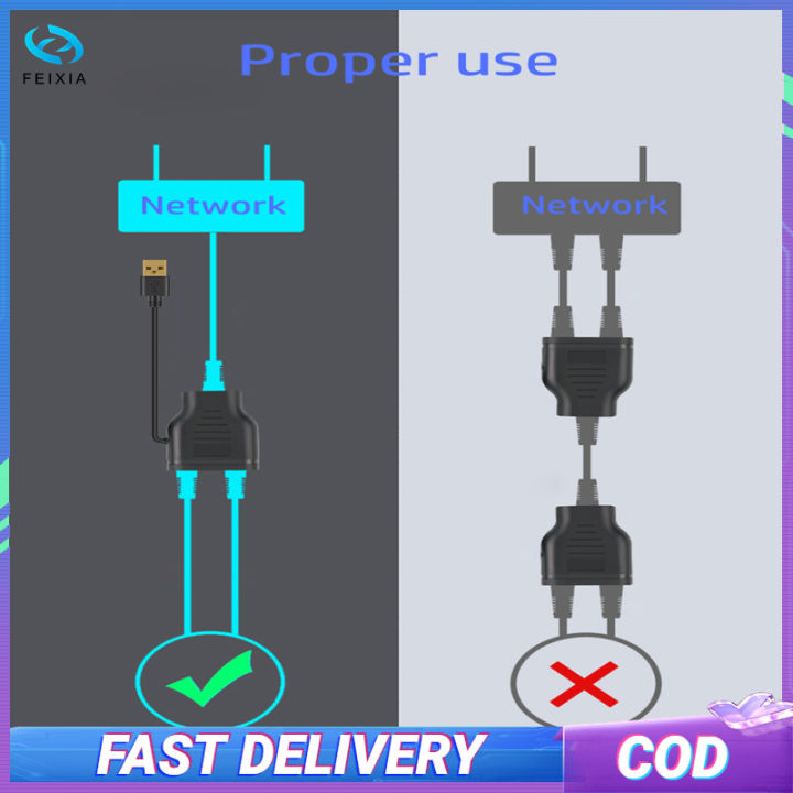 rj45ตัวแยกเครือข่าย-rj45-1ถึง2-lan-อินเตอร์เฟซอีเทอร์เน็ตปลั๊กตัวเมียตัวเชื่อมอแดปเตอร์100เมตรพร้อมสายไฟ-usb