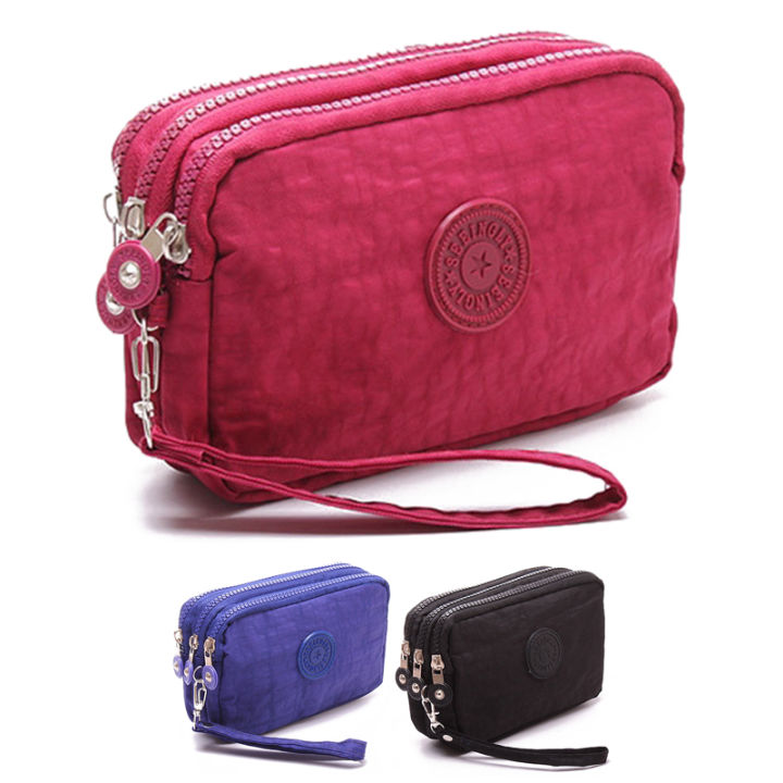 women-small-wallet-washer-wrinkle-fabric-phone-purse-three-zippers-portable-make-up-bag