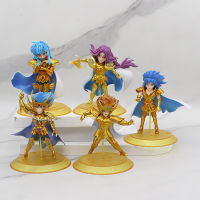 5 Gold Saint Seiya Hand-Made Cartoon Ornaments Cancer Pisces Aries Model Cake Ornaments Capsule Toy