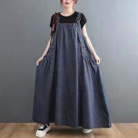 【HOT】▦♝ 2142 Sleeveless Spaghetti Straps Denim Dresses Loose Jeans Female Pockets