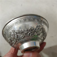 Tibet Antique Copper Bowl Gilt Silver Carving Flower Blooming Wealth and Honor Tibetan Silver Collection Ornament Decoration