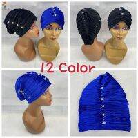 【YF】 2022 Sales Fashion velvet women Muslim headscarf colored cotton diamond soft worship hat