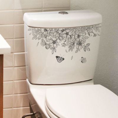 สติกเกอร์ PVC ติดที่ตกแต่งผนังห้องน้ำลอกออกได้ลายผีเสื้อดอกไม้สติ๊กเกอร์ห้องน้ำติดในตัวกันน้ำ