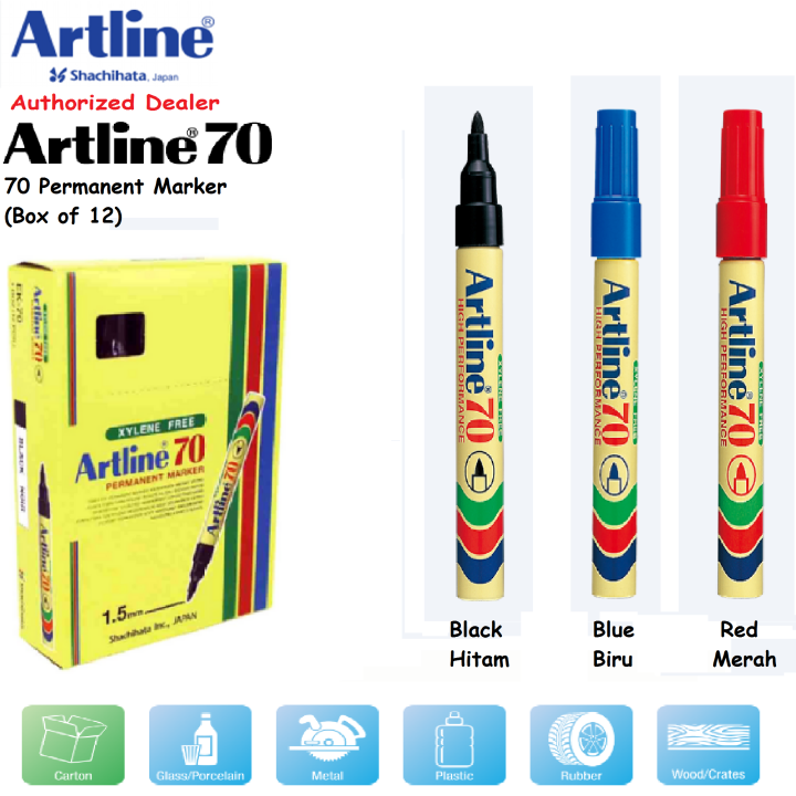 Artline 70 Permanent Marker Pen ORIGINAL (Heavy Duty, Xylene Free, 1 ...