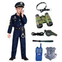 Cop Uniform Costume for Kids Dress Up America Police Costume for Boys with Whistle Walkie-talkie Toys Gifts