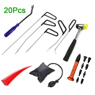 20Pcs Rods Hook Auto Body Paintless Dent Repair Kit Door Dings Hail Damage Removal Tools Dent Hammer for Automotive Dent Repair