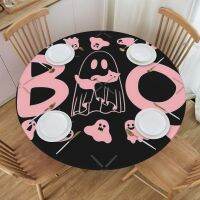 Funny Boo Halloween Pumpkin Season Round Table Cloth Wrinkle Resistant Christmas Decor Indoor/Outdoor