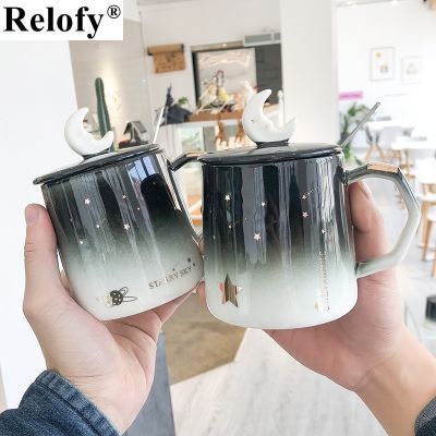 400ml Ceramic Planet Mug with Lid and Spoon Creative Lovers Coffee Mug Mlik Juice and Tea Cup Travel Mug  Coffee Cup Drinkware