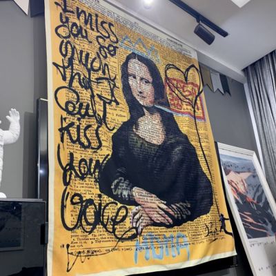【CW】◈✥  Mona Lisa Graffiti Tapestry Wall Hanging Beach Polyester Tapestries Bedroom Room
