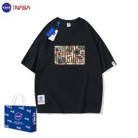 【July hot】 NASA joint 2023 summer heavy loose round neck short-sleeved t-shirt mens ins tide brand bottoming