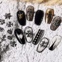 NKA โลหะผสม ย้อนยุค หมุดย้ำเล็บ DIY ซิลเวอร์โกลด์ สไตล์ร็อค เครื่องประดับเล็บ 3D Punk Nail Charms อุปกรณ์แต่งเล็บ ตกแต่งเล็บ