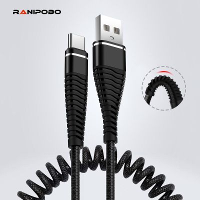 Spring Micro USB Type C Fast Charging Cable For Samsung S8 S9 S7 Edge Car Retractable Data Cord For Huawei P30 lite Redmi Note 7 Docks hargers Docks C