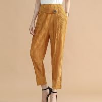 Miyake Foreign Style Slim Pleated Pants Womens Spring And Autumn New High Waist Leggings Comfortable And Casual Nine-Point Joker Harlan Pants