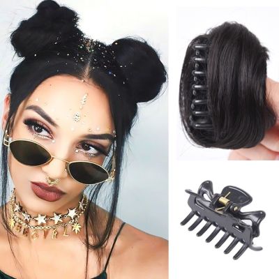 AHOUR Natural Black Brown Wig Curly Hair Extensions Hairpiece Synthetic Hair Messy Chignon Donut Roller Bun Clip-on Hair Bun Short Women Lady Claw Hair Bun/Multicolor