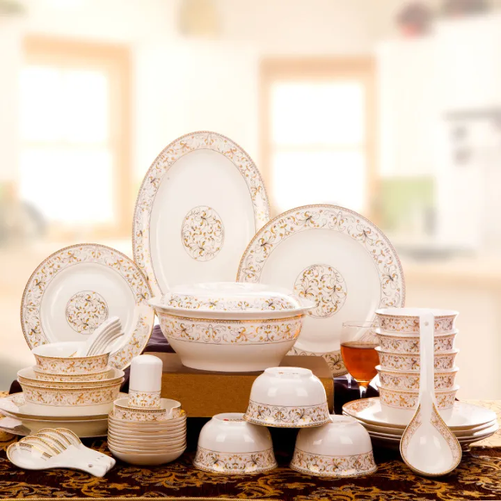 YU Ready Stock 58pcs Porcelain Dinner Set Pinggan Mangkuk Dinnerware