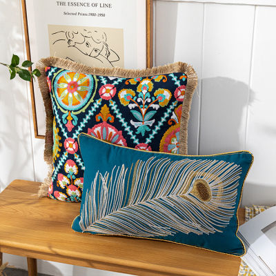 45x45cm/30x60cm/30x50cm30x45cm Ethnic Cushion Cover Embroidery Colorful Floral Tassels Boho Style Pillow Cover Home decoration for Living Room