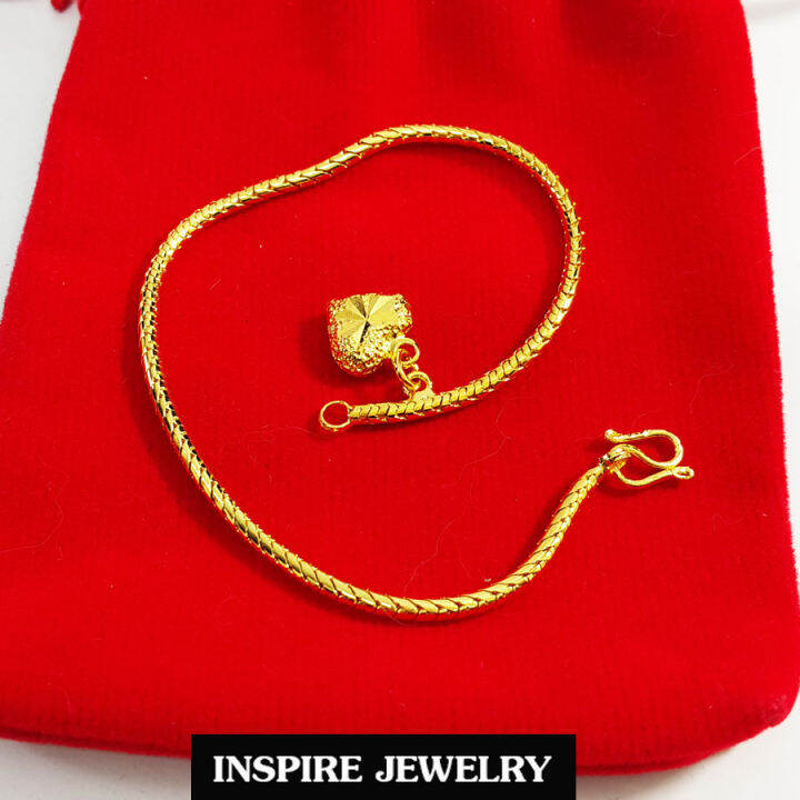 inspire-jewelry-สร้อยข้อมือเด็กลายกระดูกงูกลมขัดมัน-สำหรับเด็ก-ห้อยหัวใจตอกลาย-ยาว-12-5-cm-พร้อมถุงสวยหรู-มีสองเส้น-หรือเส้นเดียวให้เลือก