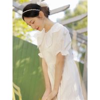 Spot parcel post Tea Break French Literary Scholar Style Doll Collar Embroidered White Dress Single-Breasted Shirtdress Summer Fairy Dress