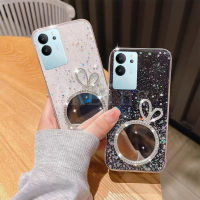 เคสนิ่มโปร่งใส2023สำหรับ VIVO V29 5G หรูหราเคสโทรศัพท์ซิลิโคนแวว Rhinestone Vivo V29หูกระต่ายฝาหลังแต่งหน้า VIVOV29 5G