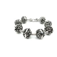 DSP สร้อยข้อมือเม็ดประคำเงินลายดอกไม้ฉลุ เงินแท้ 925: DSP 925 Sterling Silver Flower Beads Bracelet [CFS0001]