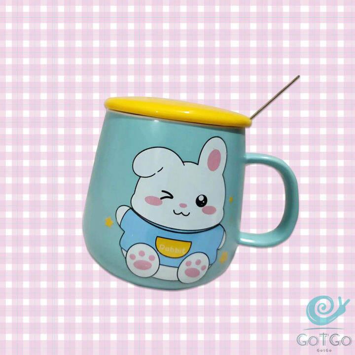 gotgo-แก้วกาแฟเซรามิก-ถ้วยนม-กาแฟ-ฝาปิดคละสี-เเถมช้อน-tableware