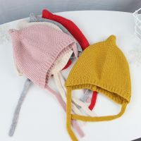 ♛✟♛ Autumn Winter Ear Protection Baby Hat Warm Knitted Kids Lacing Cap Solid Color Infant Boy Girls Beanie Bonnet Enfant