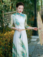 ปรับปรุง Aodai Cheongsam ชุดสไตล์จีนทุกวันชุดแคทวอล์ขนาดใหญ่อารมณ์หนุ่มส่วนยาว