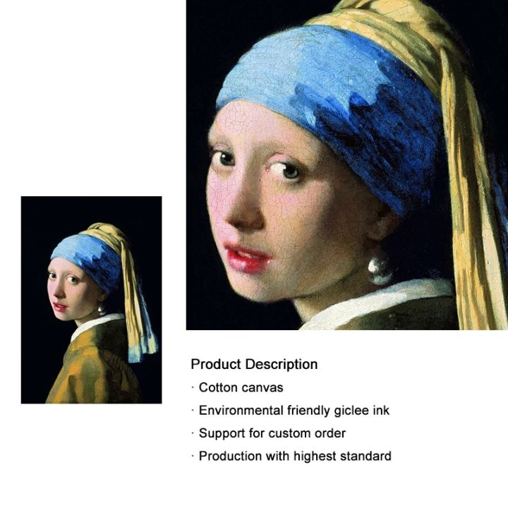 หญิงสาวที่มีตุ้หูไข่มุกโดย-jan-vermeer-ผ้าใบวาดภาพโปสเตอร์ภาพและภาพศิลปะบนผนังสำหรับห้องนั่งเล่นการตกแต่ง