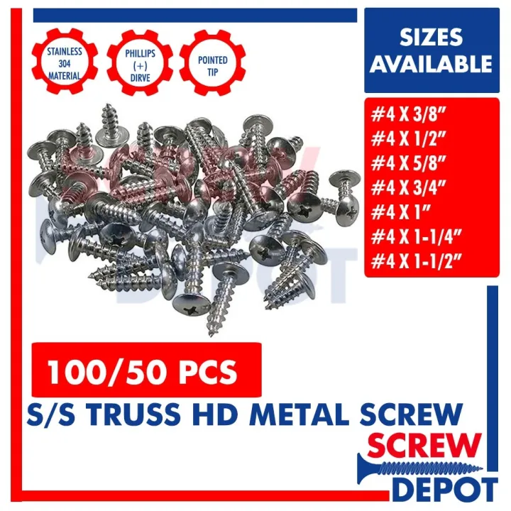 100 PCS 4 SS Truss Head Metal Screw / 4 Truss MS Big Head Stainless ...