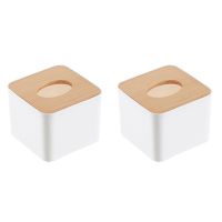 2X Square Tissue Box Tissue Box with Wooden Lid Household Removable Mini Wooden Tissue Box